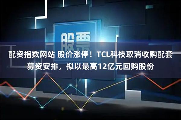 配资指数网站 股价涨停！TCL科技取消收购配套募资安排，拟以最高12亿元回购股份